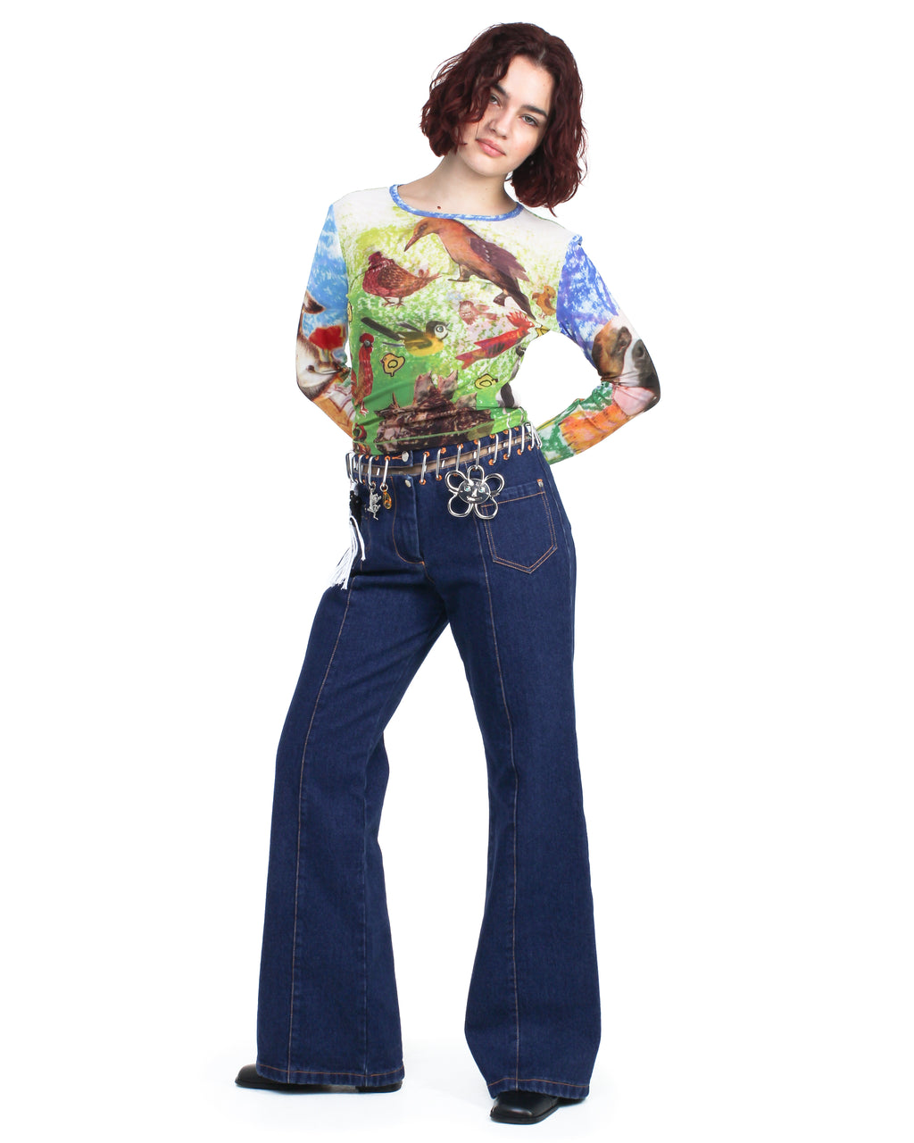 Birds Everywhere Fitted Mesh Top
