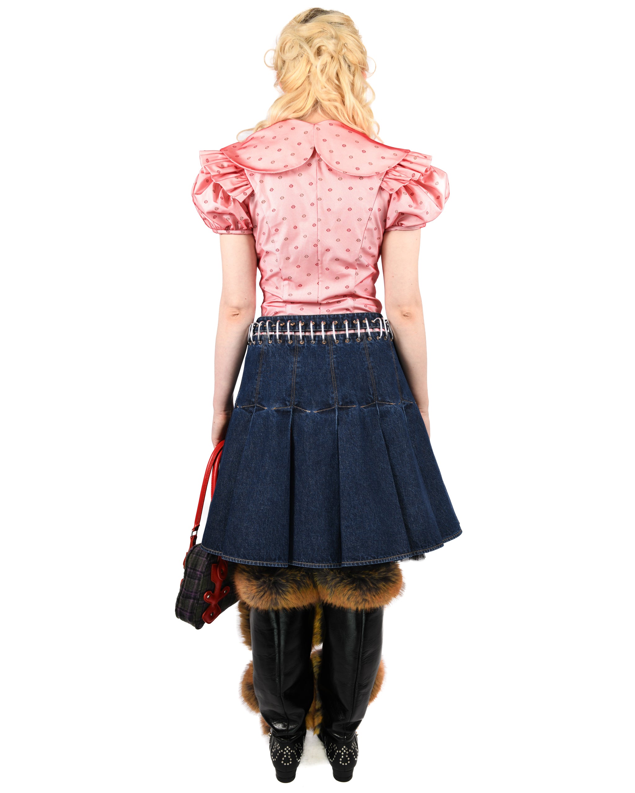 Plaid Bevo Denim Carabiner Knee Skirt