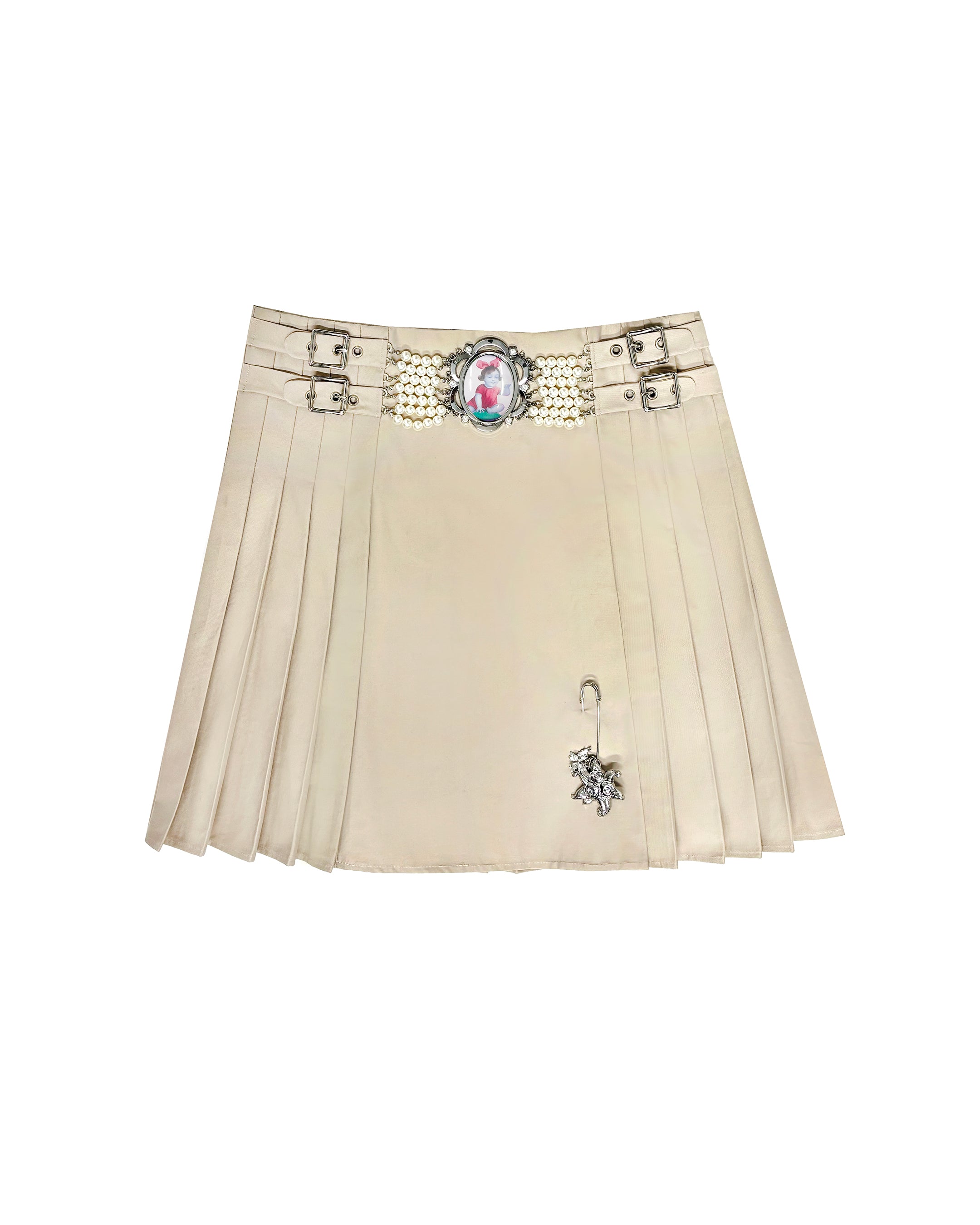 Duff Cameo Pearl Beige Knee Kilt Skirt