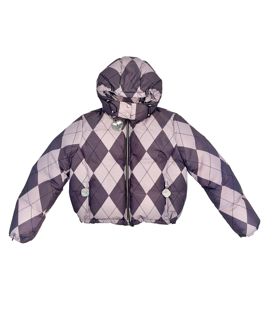 Purple Argyle Puffer Jacket