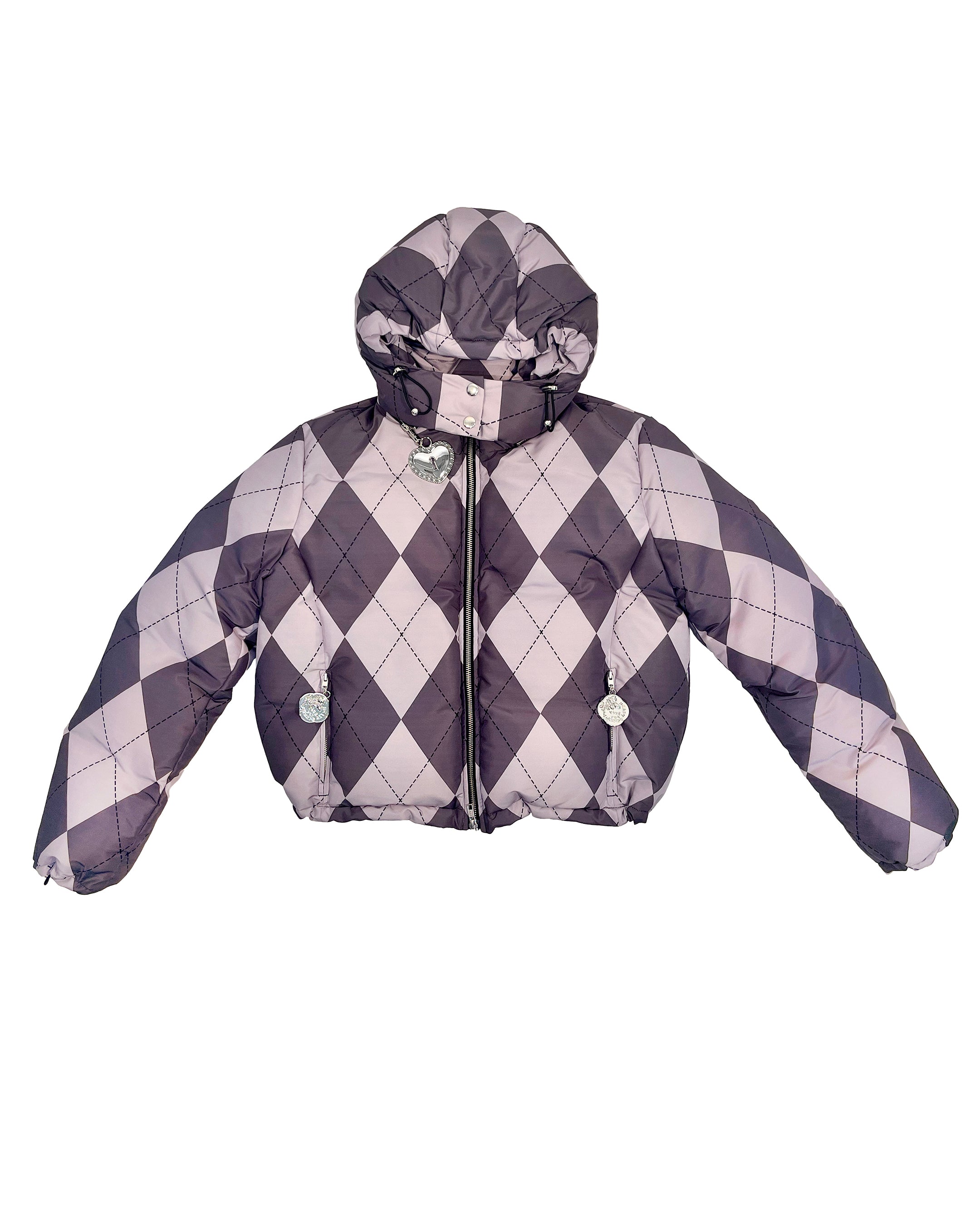 Purple Argyle Puffer Jacket