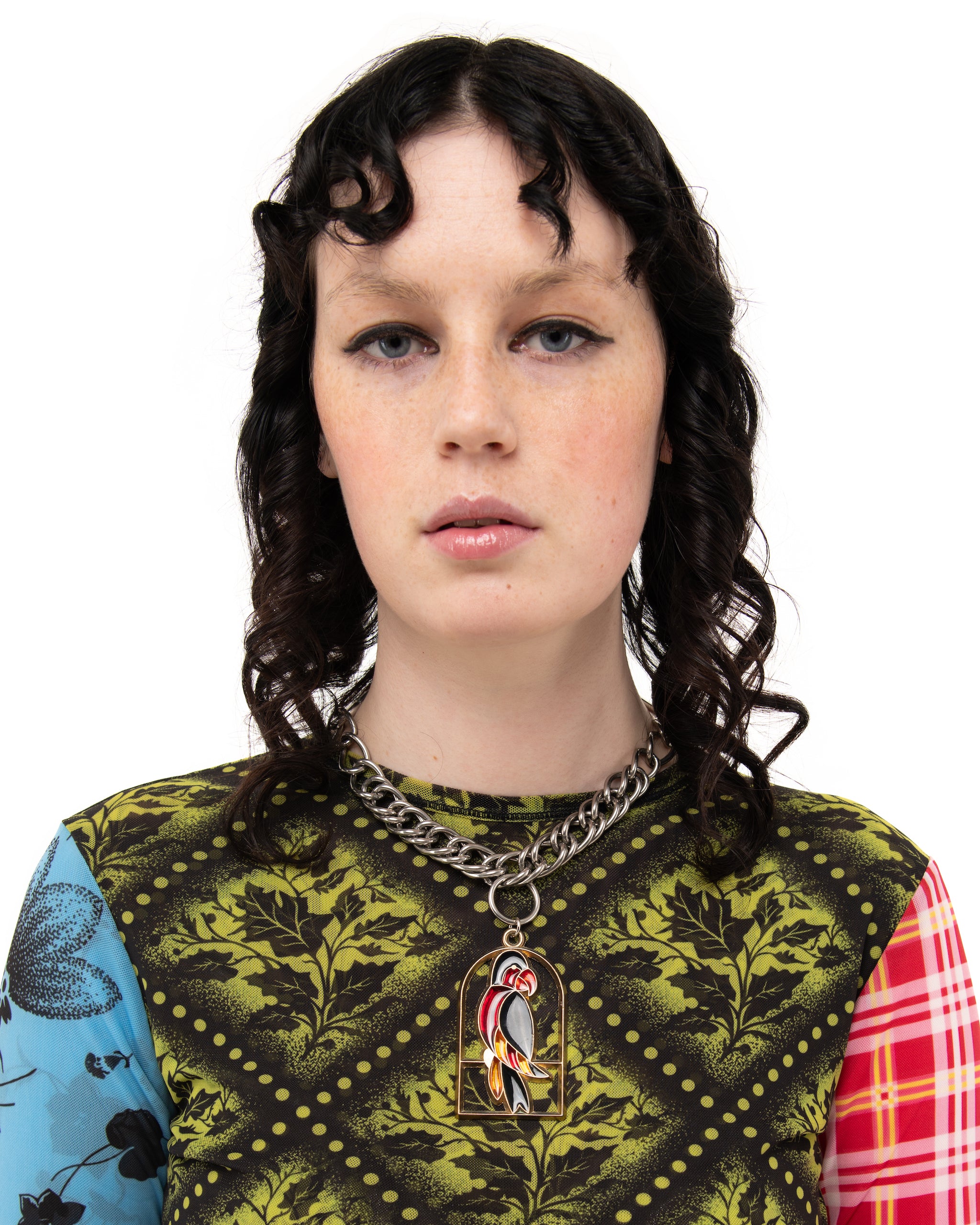 Vintage Stain Glass Bird Charm Necklace