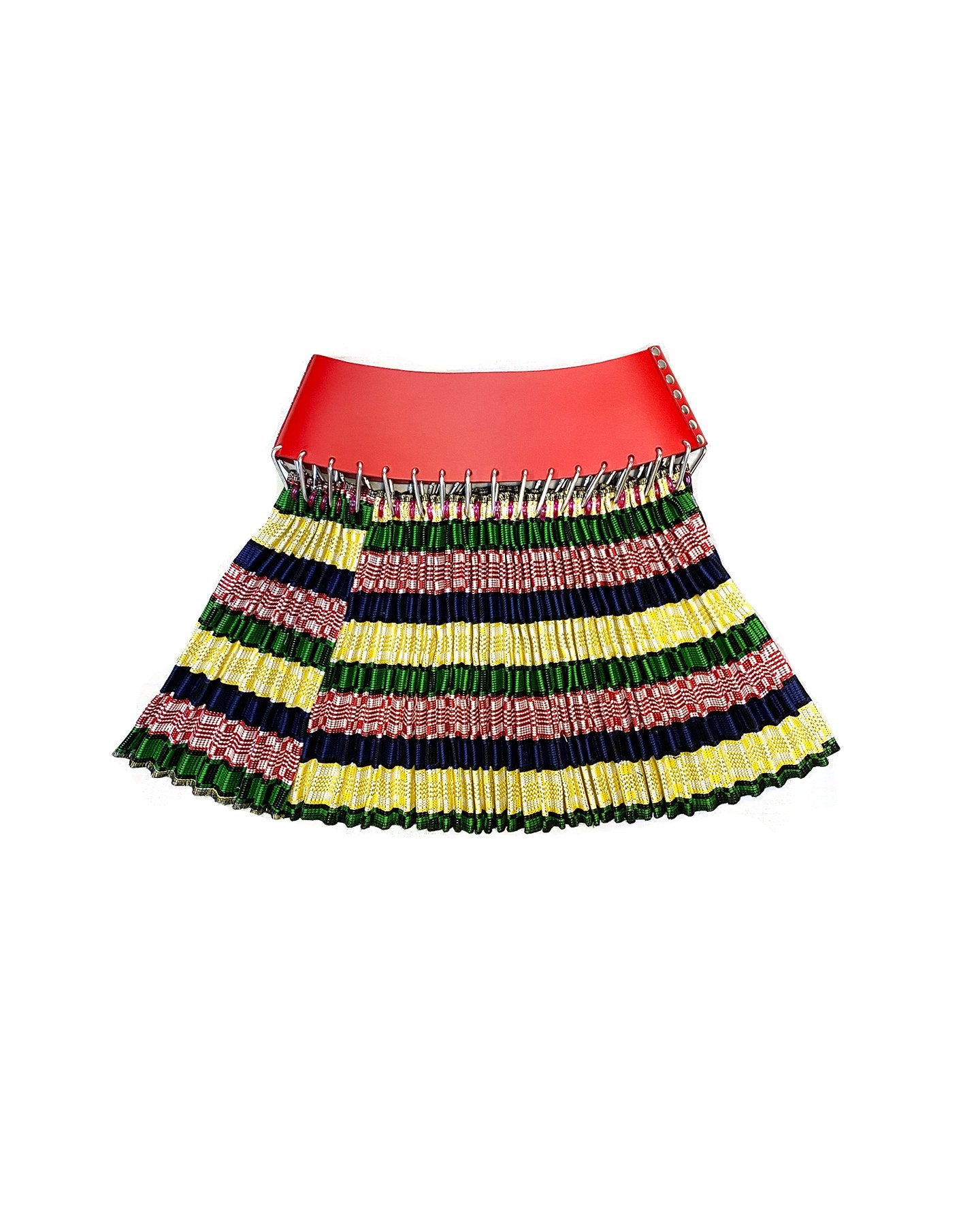 Blue, Yellow Multi Pleated Mini Skirt