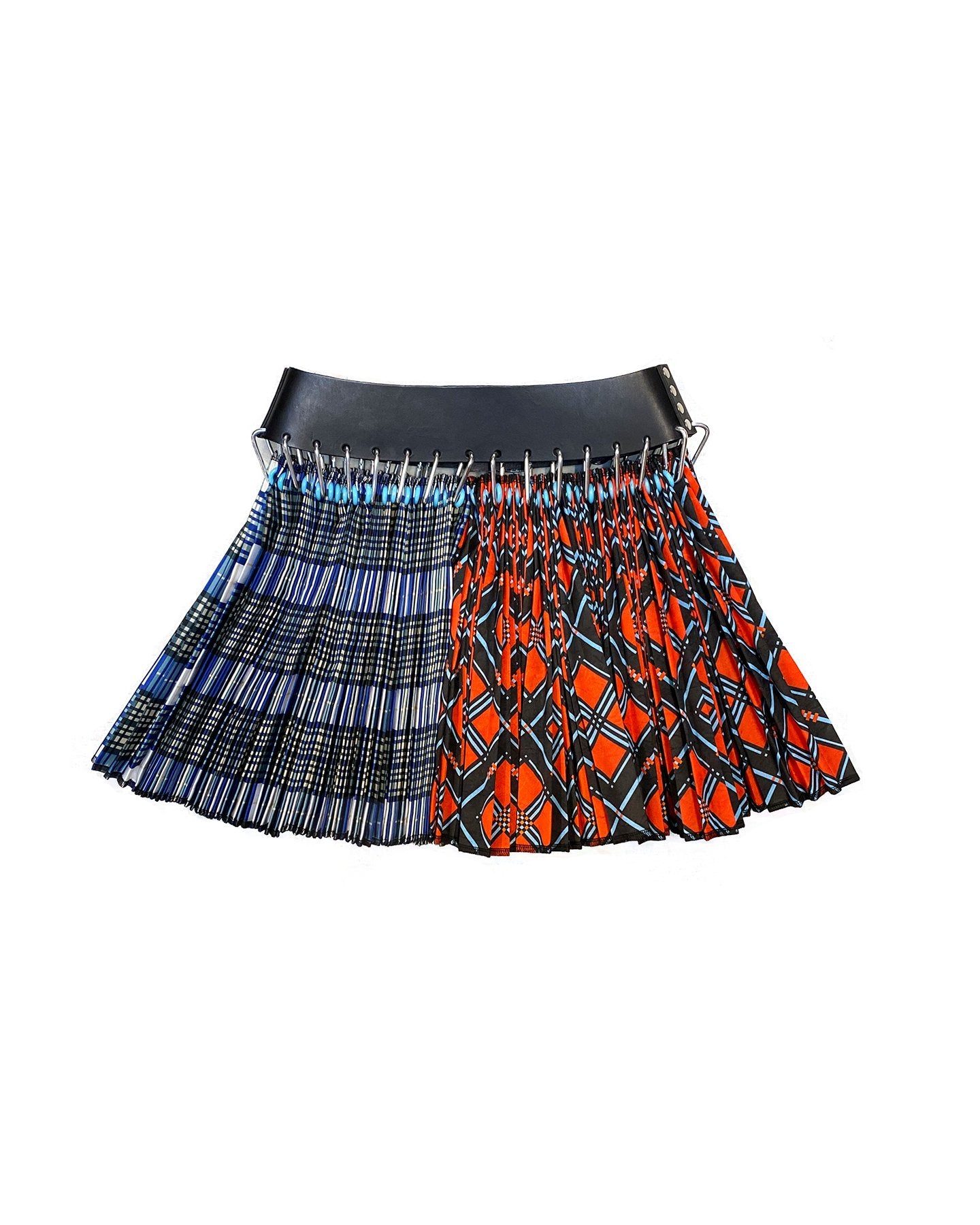 Red and Blue Split Plaid Mini Skirt
