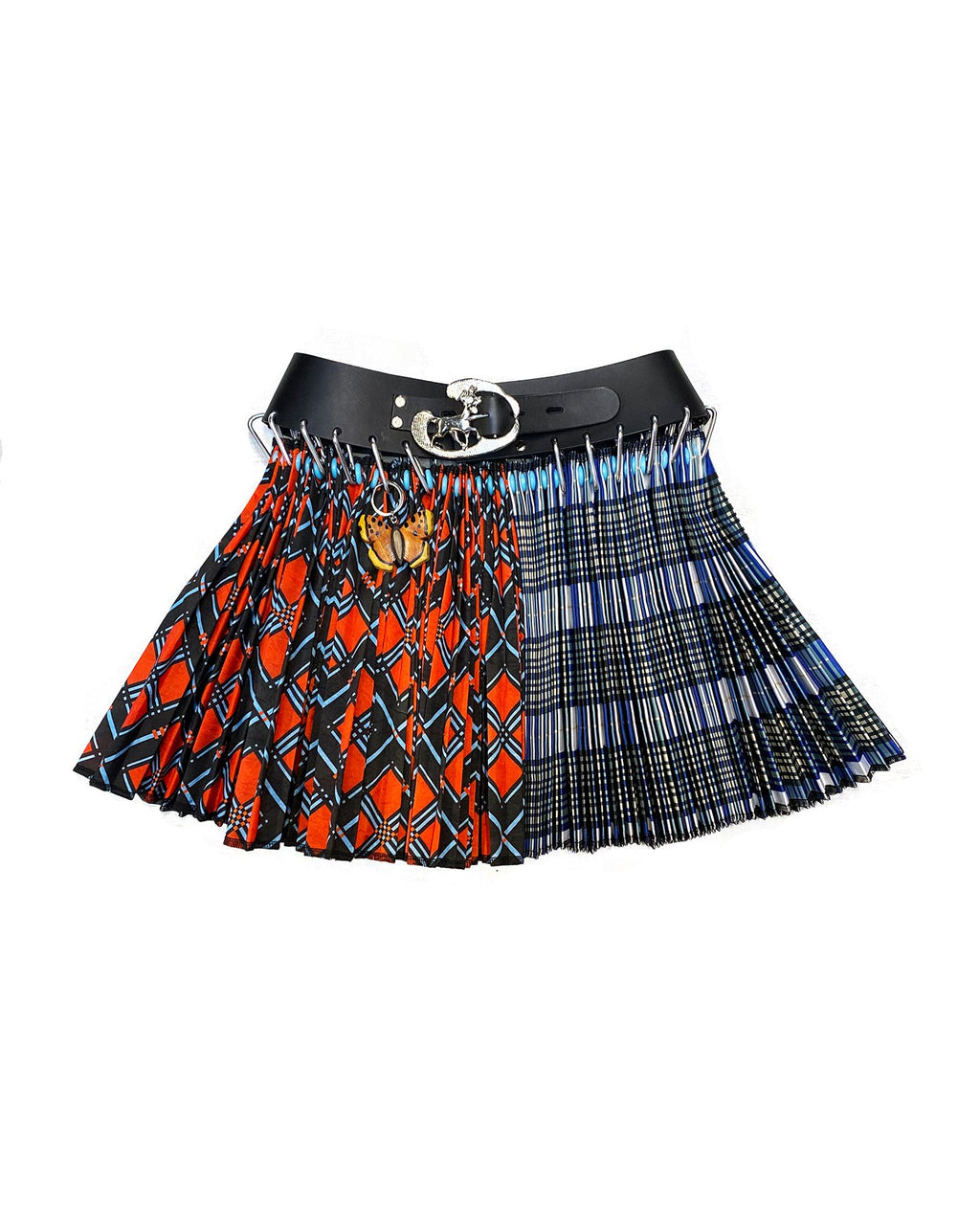 Red and Blue Split Plaid Mini Skirt