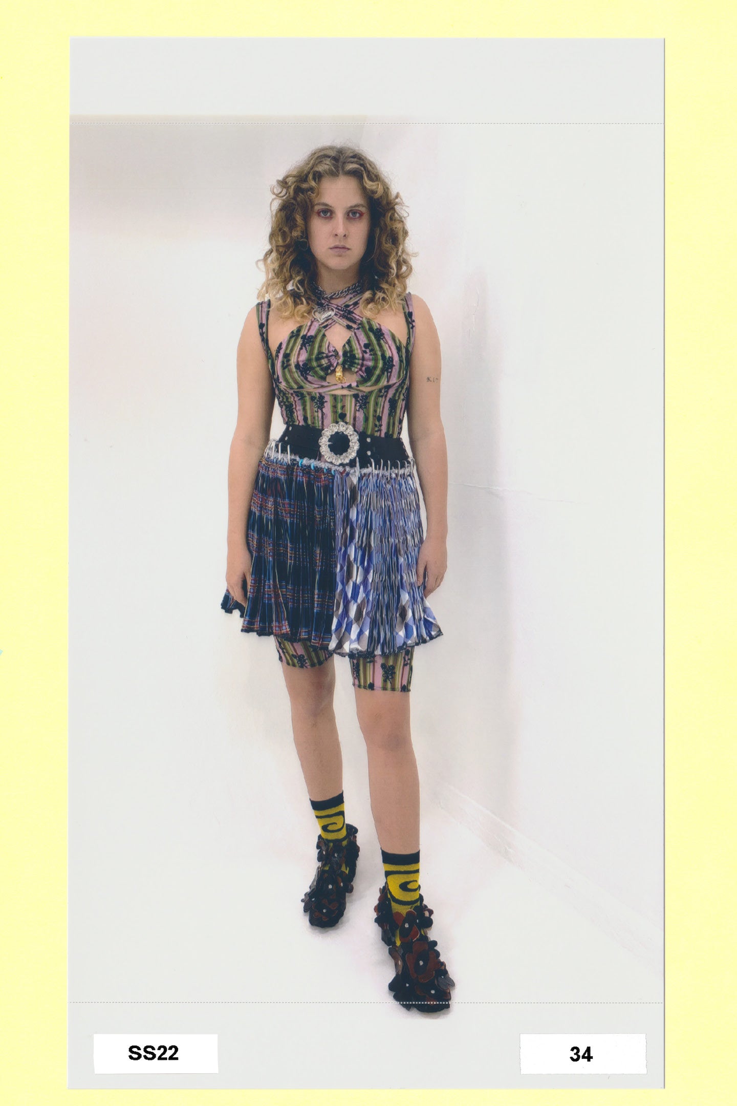 Split Argyle + Plaid Mini Skirt
