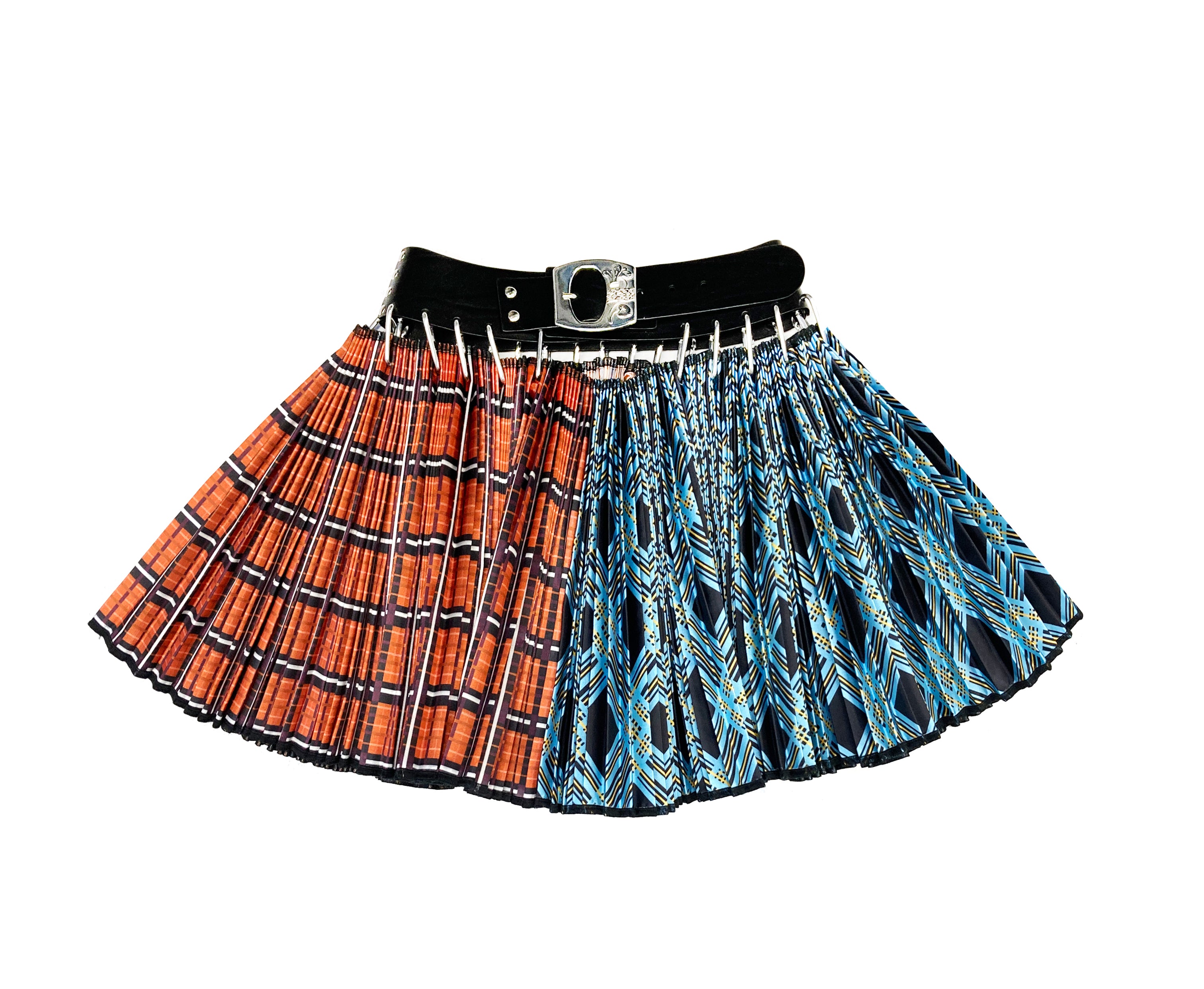 Black Belt Split Argyle Mini Skirt