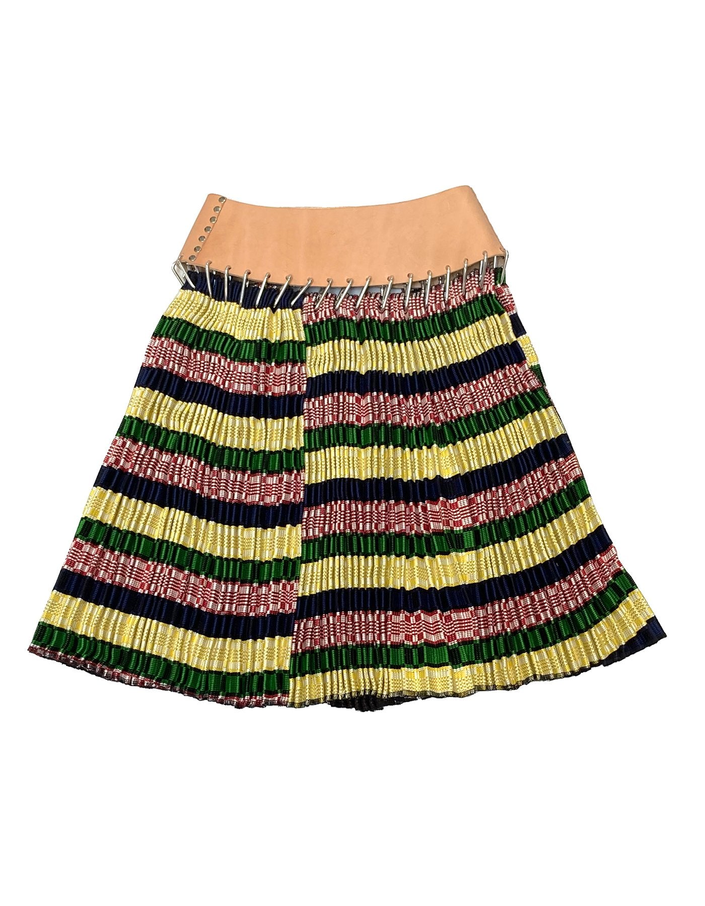 Pleated Stripe Skirt with Tan Belt