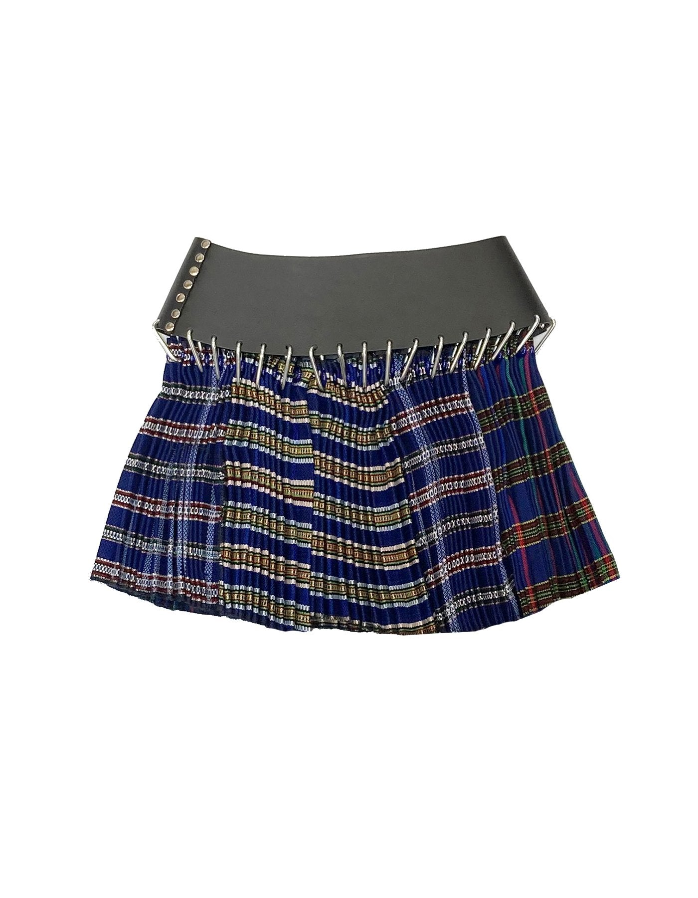 Mini Blue Wool Skirt with Black Belt