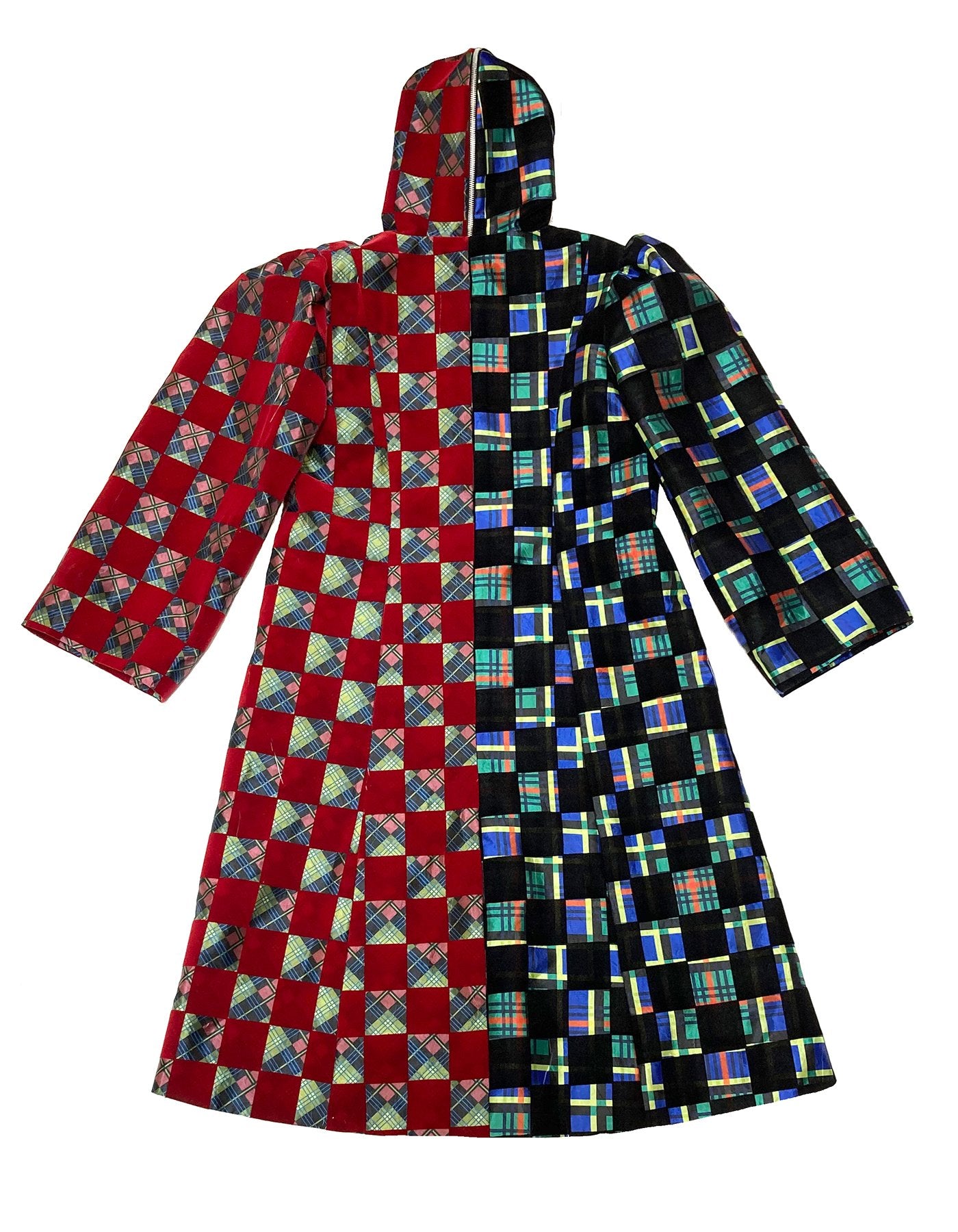Hood Coat Split Checker Plaid Argyle